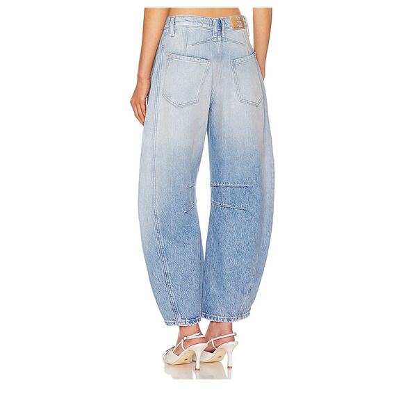 Free People We The Free Good Luck Mid Rise Barrel Jeans Barnyard Blue 28 - Picture 10 of 15